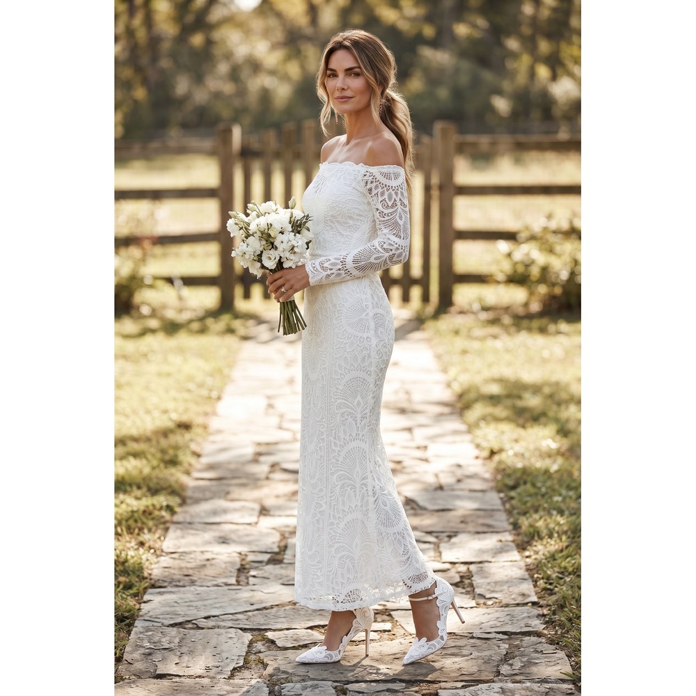 Grace Loves Lace Off-Shoulder White Lace Bridal‎ Gown